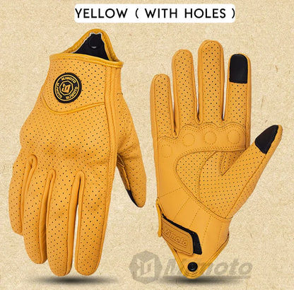 Classic Retro Leather Motorcycle Gloves Summer Wear-Resistant Anti-Slip Men Women Mountain Bike Moto Biker Bicycle Accessories