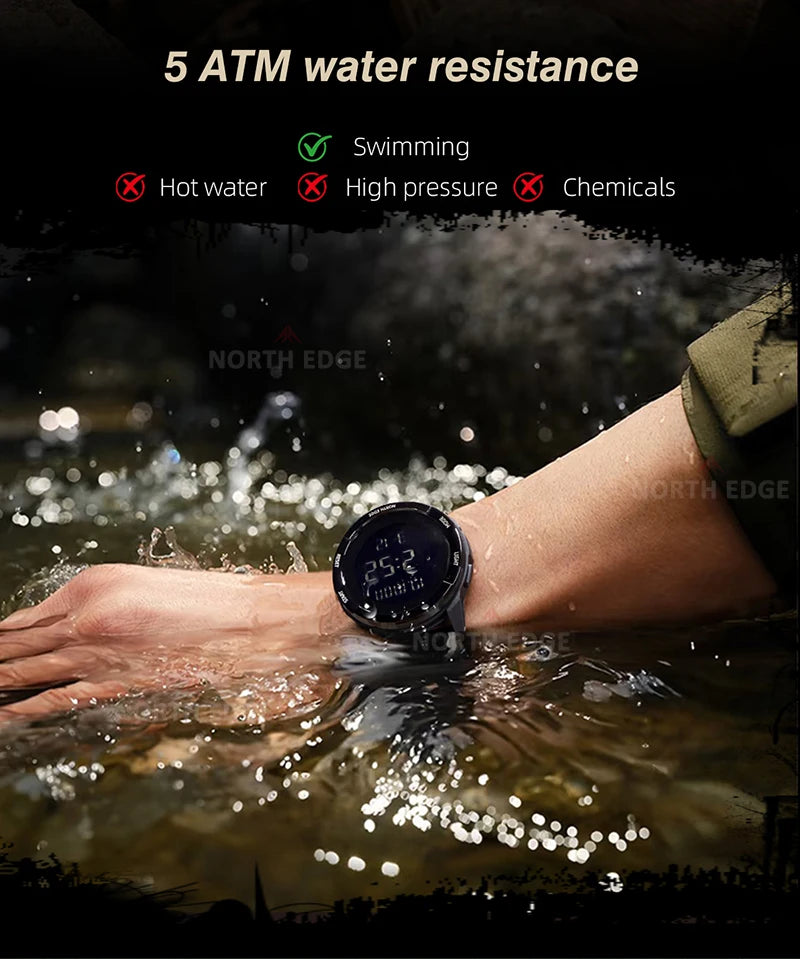 NORTH EDGE 2025 TERRAX Men's Digital Military Watches Outdoor Sports Swimming Waterproof 50M Stopwatch Countdown Light Watch Men