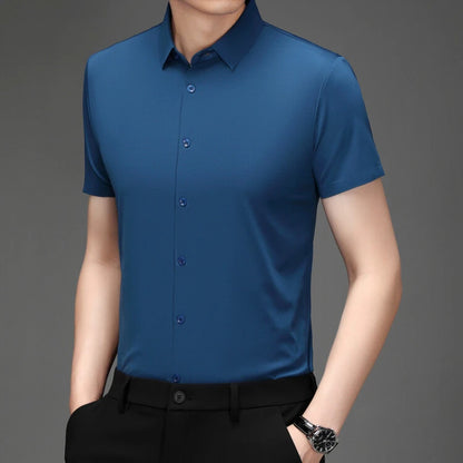Men's Ultra Stretch Short Sleeve T-Shirt Business Casual Breathable Stretchable Abrasion-Resistant Solid Color Short Sleeve Shirt