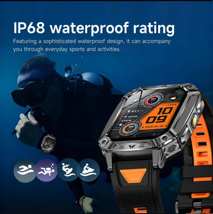 Robust military smart watch 1400Mah battery fitness tracking 10ATM waterproof tactical sports flashlight men's phone watch