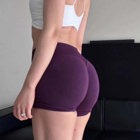 No Logo Dynamic Shorts , Women's Seamless Scrunch  Yoga High Waist Band Gym Short High Stretch Workout Biker Shorts