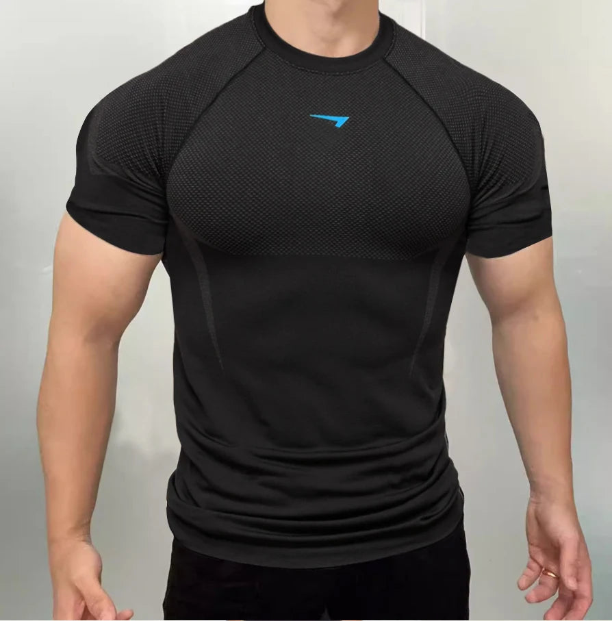 Men's sports T-shirt short-sleeved fitness wear, suitable for running and gym training [European/American sizes]
