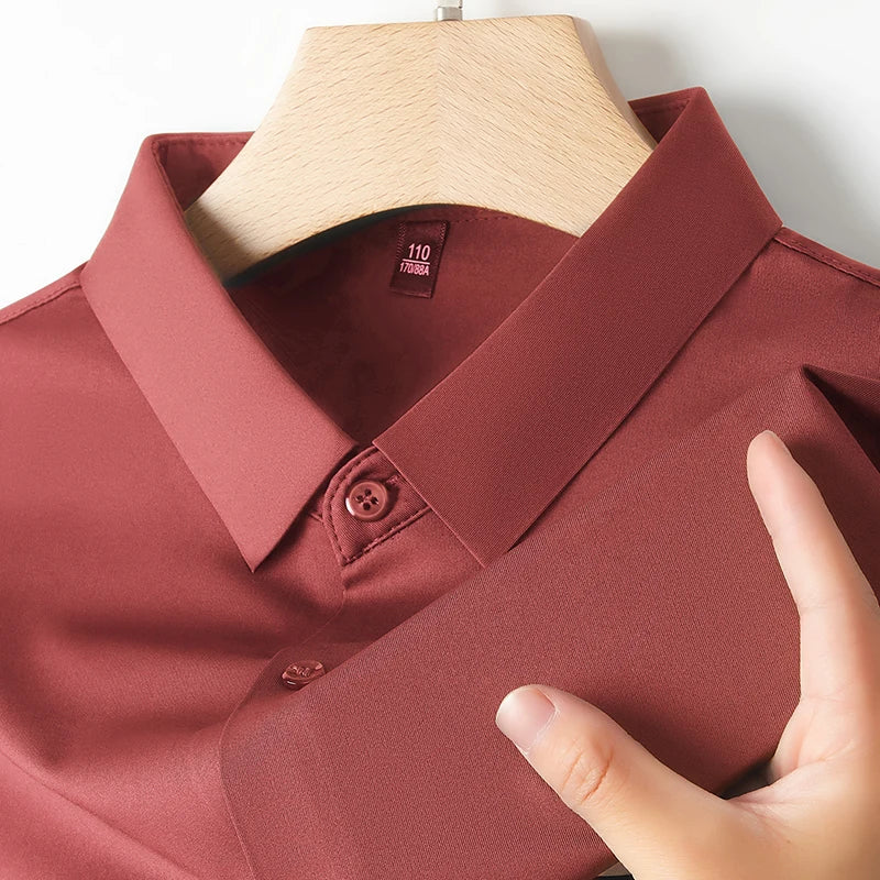 Men's Ultra Stretch Short Sleeve T-Shirt Business Casual Breathable Stretchable Abrasion-Resistant Solid Color Short Sleeve Shirt