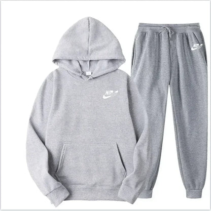 Winter Hoodie Sets Men Fashion Fleece Red Hoodies Black Brand Pants Casual Jogger Suit Tracksuit Sweatshirt