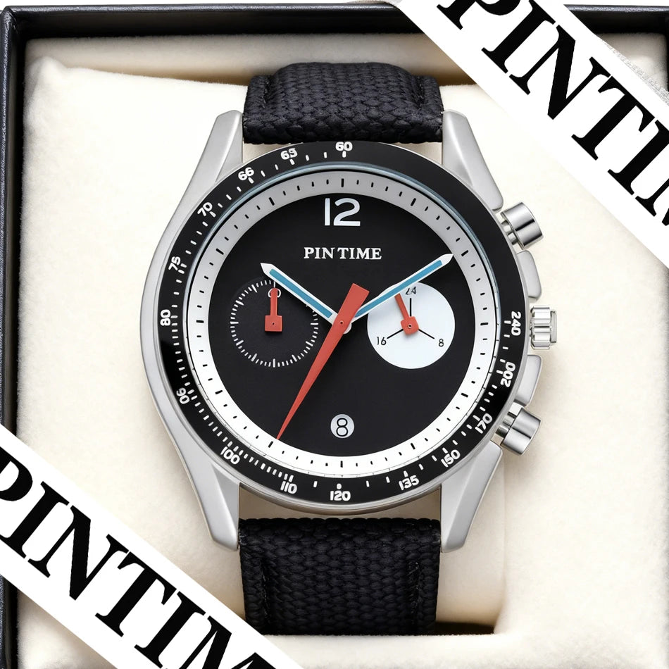 Round Sports Watch for Men Stopwatch Light Luxury Retro Leather Watch Strap Advanced Genuine Quartz Watch Waterproof Men's Watch