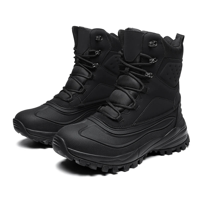Men's Winter High-Top Snow Boots with Fleece Lining Thickened Waterproof Non-Slip Warm and Cold-Resistant Cotton Hiking Shoes