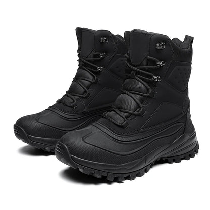 Men's Winter High-Top Snow Boots with Fleece Lining Thickened Waterproof Non-Slip Warm and Cold-Resistant Cotton Hiking Shoes