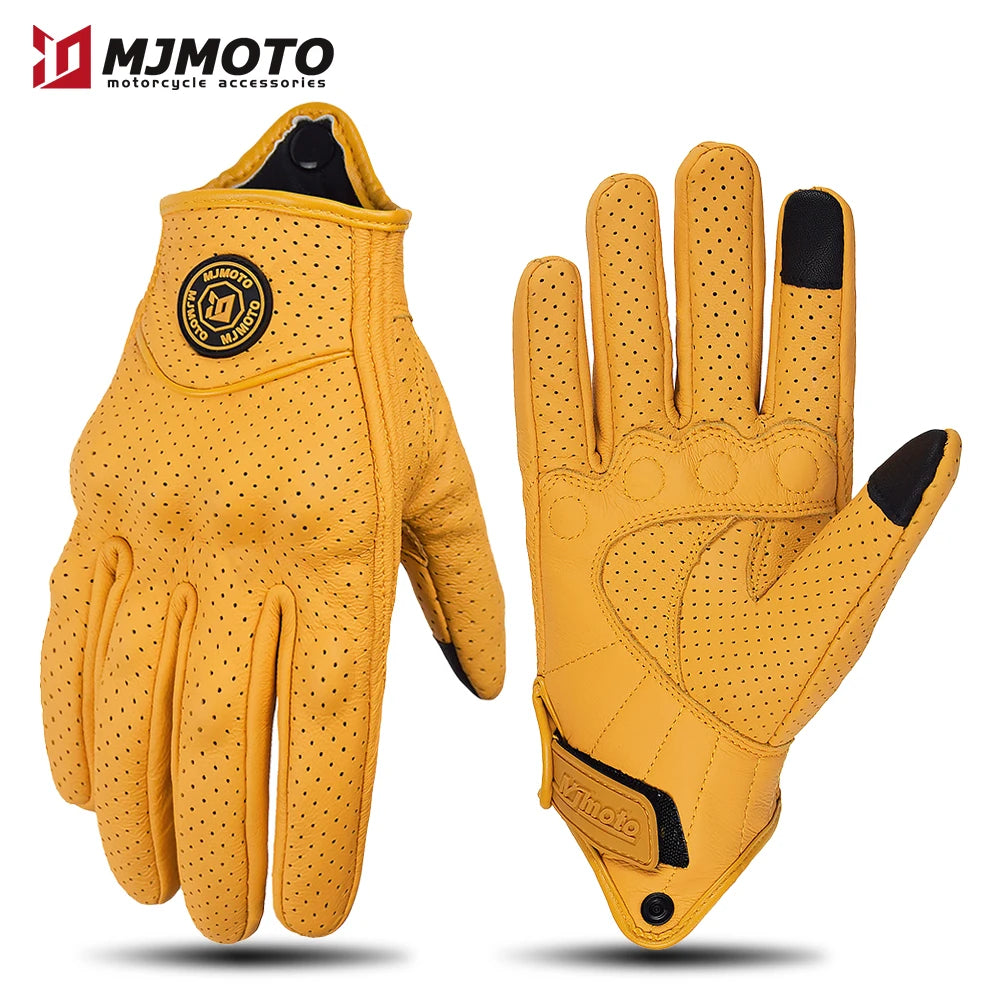Classic Retro Leather Motorcycle Gloves Summer Wear-Resistant Anti-Slip Men Women Mountain Bike Moto Biker Bicycle Accessories