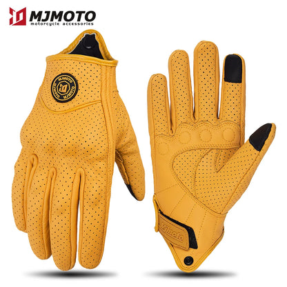 Classic Retro Leather Motorcycle Gloves Summer Wear-Resistant Anti-Slip Men Women Mountain Bike Moto Biker Bicycle Accessories
