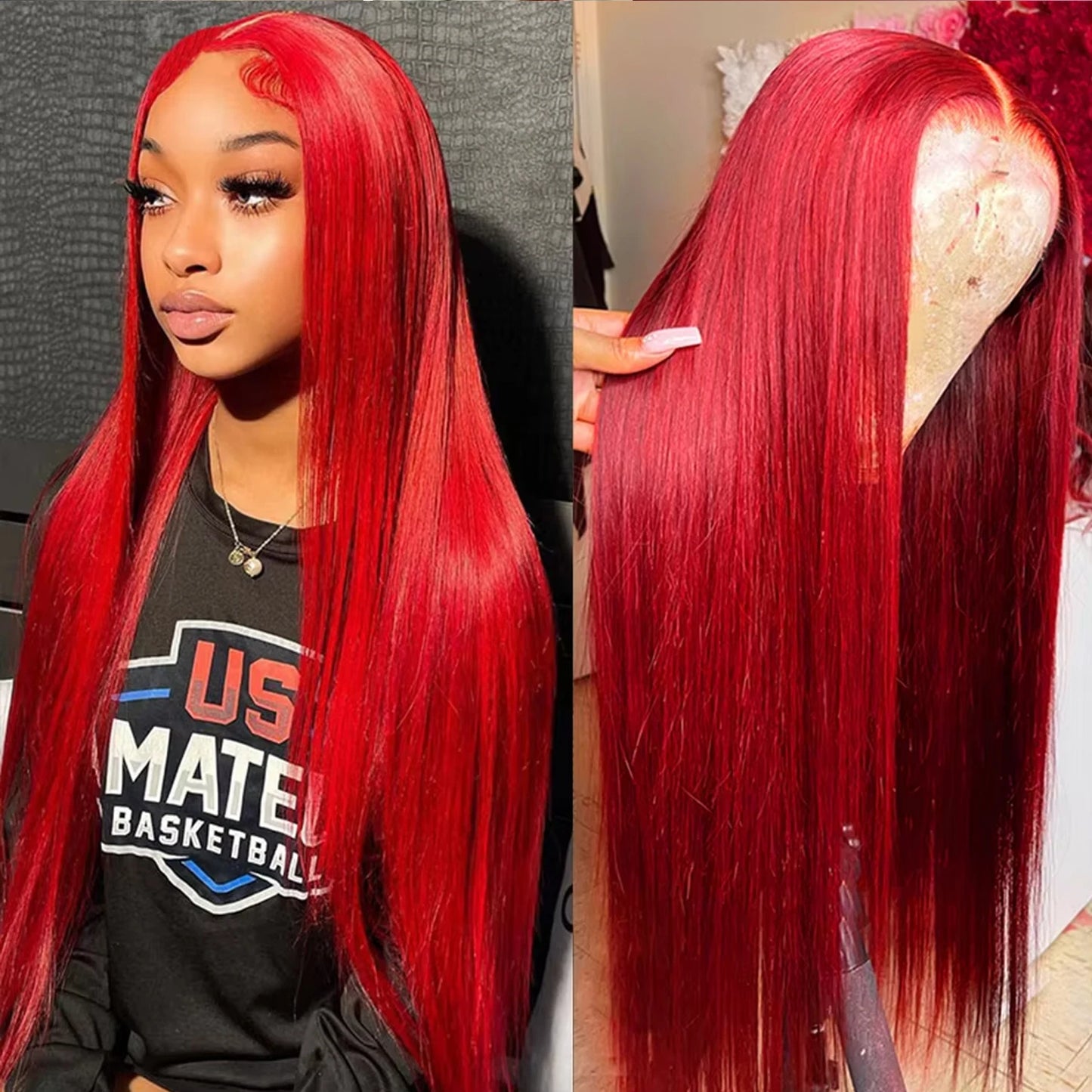 Red Wigs for Women Long Curly Wavy Wig Side Part Heat Resistant for Halloween Costume Cosplay Use HD Lace Front Wigs Human Hair