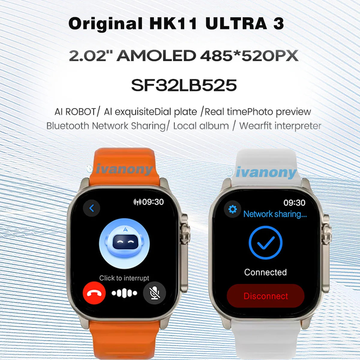 Original HK11 ULTRA3 Smart Watch Support TWS Earphone Connect Network Share Connection AI Robots Receive Call AMOLED Smartwatch