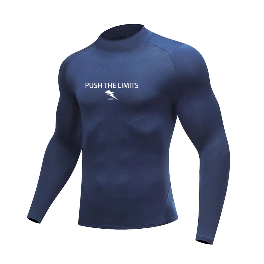 Autumn New Sports Shirt Men High Neck Compression Shirt Long Sleeved Training Top High Stretch Undershirt