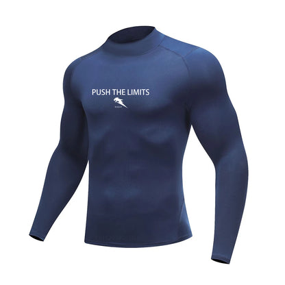 Autumn New Sports Shirt Men High Neck Compression Shirt Long Sleeved Training Top High Stretch Undershirt
