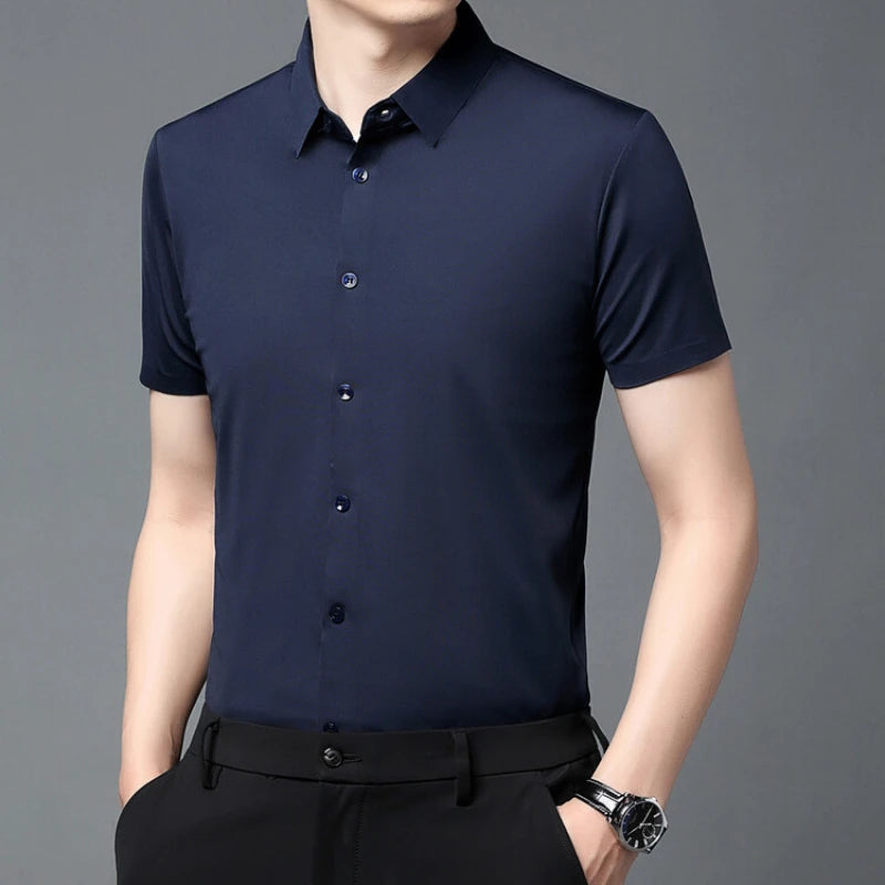 Men's Ultra Stretch Short Sleeve T-Shirt Business Casual Breathable Stretchable Abrasion-Resistant Solid Color Short Sleeve Shirt