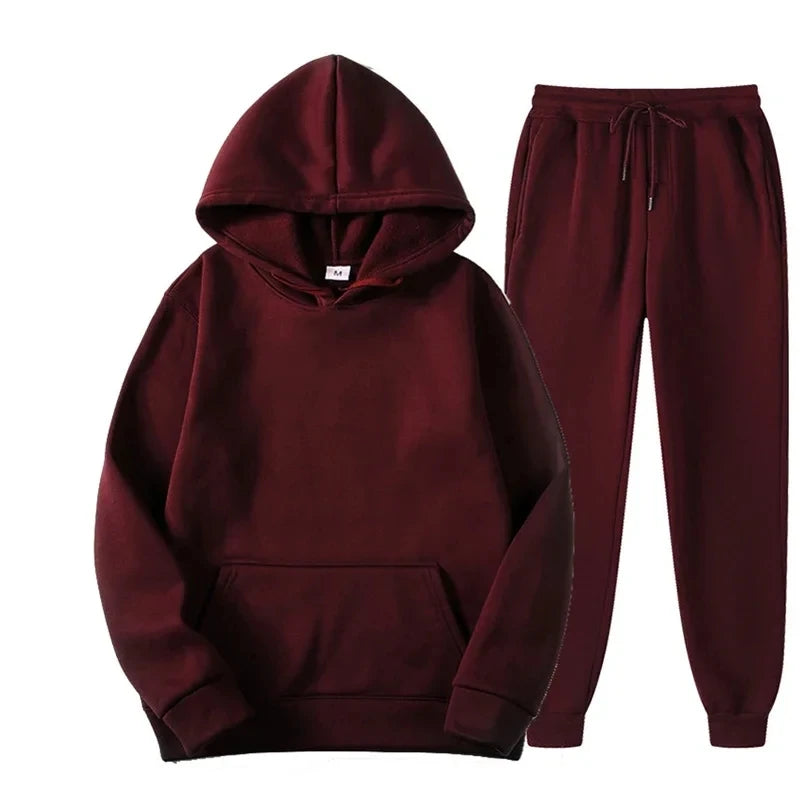 Men Women Tracksuit Hoodies Casual Solid Color Thick Pullover and Long Pant 2-piece Set Men Autumn Fleece Jogger Sports Suit Ne