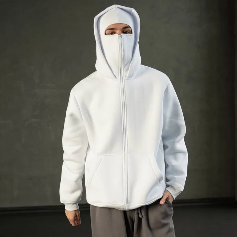 2025 Autumn/Winter New Men's and Women's Double Hats with Hoodie Coat Zipper Windproof and Warm Couple Hip Hop Sports Top