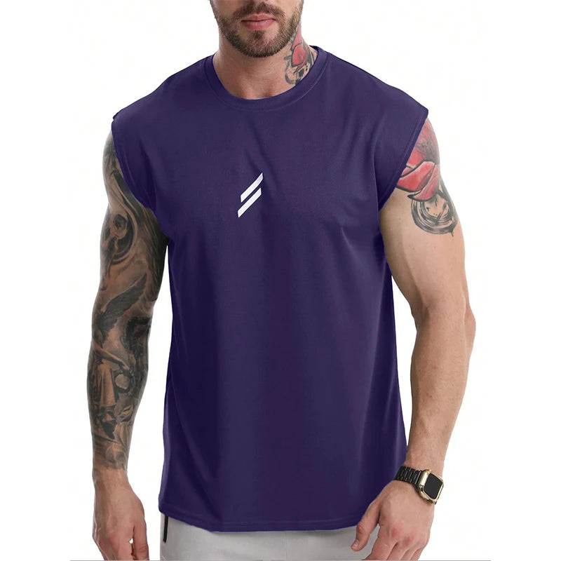 Men's sleeveless sports t-shirt, quick-drying, breathable, hollow, for training, summer