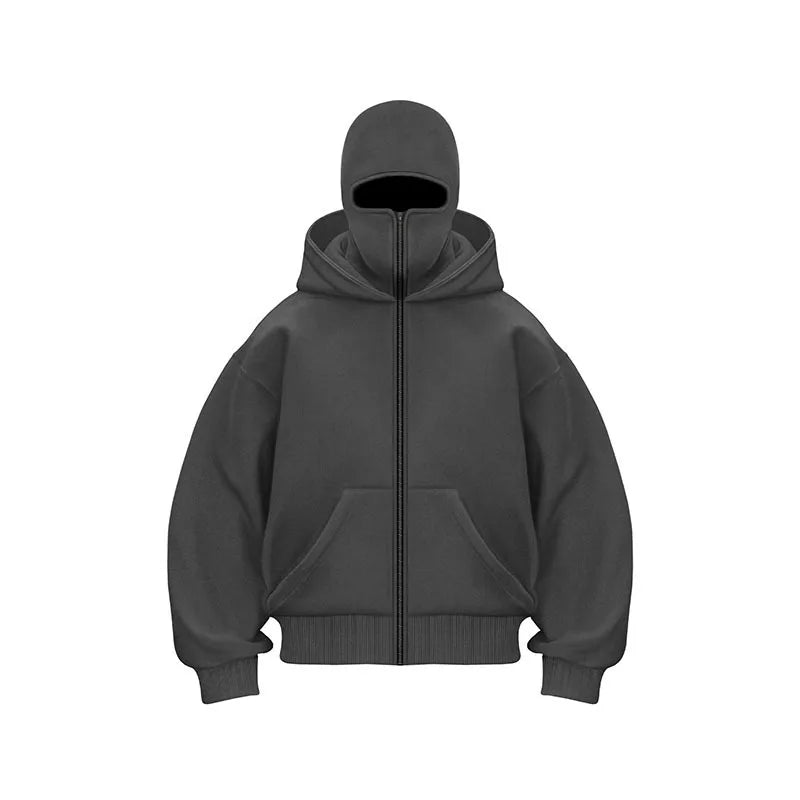 2025 Autumn/Winter New Men's and Women's Double Hats with Hoodie Coat Zipper Windproof and Warm Couple Hip Hop Sports Top