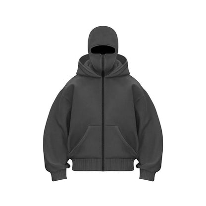2025 Autumn/Winter New Men's and Women's Double Hats with Hoodie Coat Zipper Windproof and Warm Couple Hip Hop Sports Top