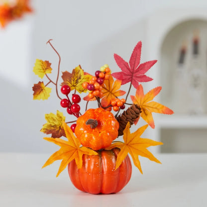 Halloween Artificial Maple Leaf Pumpkin Bonsai Ornaments Autumn Harvest Decor Thanksgiving Halloween Party DIY Decorations