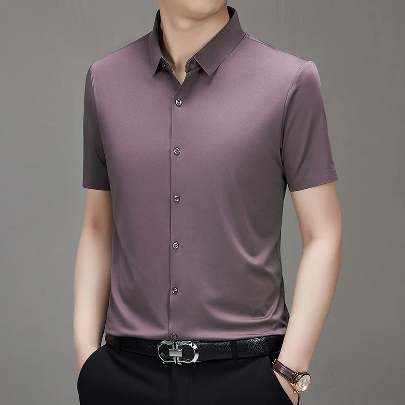 Men's Ultra Stretch Short Sleeve T-Shirt Business Casual Breathable Stretchable Abrasion-Resistant Solid Color Short Sleeve Shirt