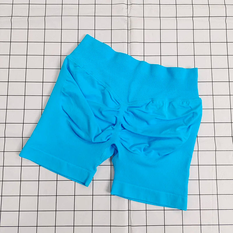 No Logo Dynamic Shorts , Women's Seamless Scrunch  Yoga High Waist Band Gym Short High Stretch Workout Biker Shorts