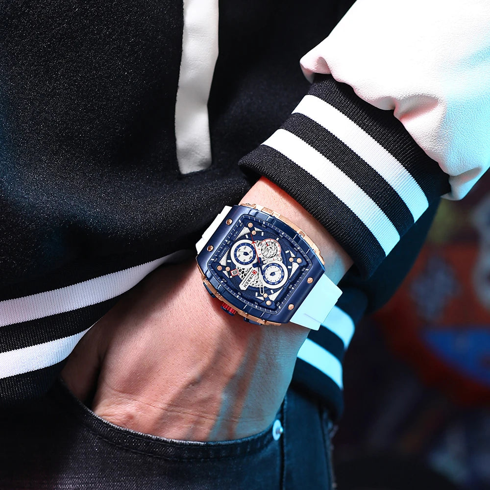 CURREN Fashion men watch brand unique square design luxury quartz sports tape watches men waterproof