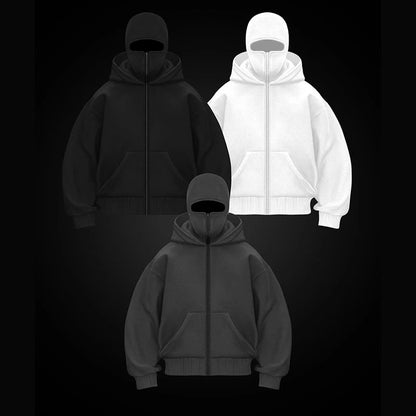 2025 Autumn/Winter New Men's and Women's Double Hats with Hoodie Coat Zipper Windproof and Warm Couple Hip Hop Sports Top