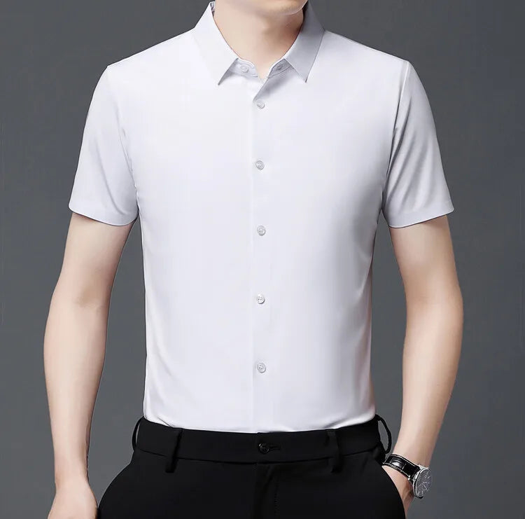 Men's Ultra Stretch Short Sleeve T-Shirt Business Casual Breathable Stretchable Abrasion-Resistant Solid Color Short Sleeve Shirt