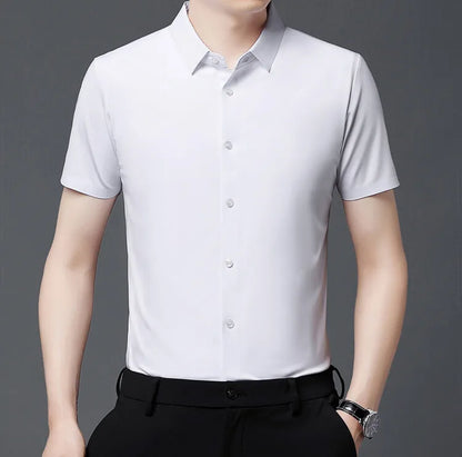 Men's Ultra Stretch Short Sleeve T-Shirt Business Casual Breathable Stretchable Abrasion-Resistant Solid Color Short Sleeve Shirt