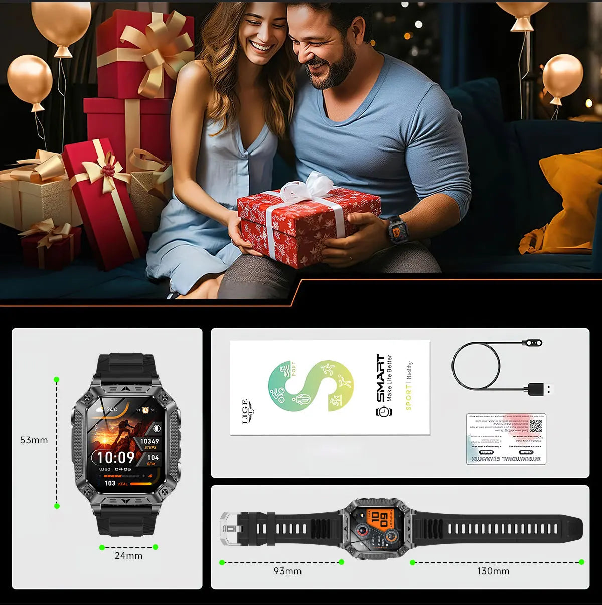 Robust military smart watch 1400Mah battery fitness tracking 10ATM waterproof tactical sports flashlight men's phone watch