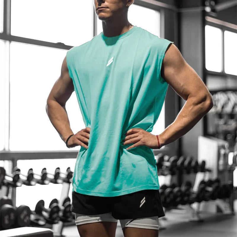 Men's sleeveless sports t-shirt, quick-drying, breathable, hollow, for training, summer