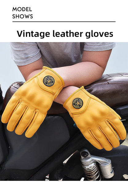 Classic Retro Leather Motorcycle Gloves Summer Wear-Resistant Anti-Slip Men Women Mountain Bike Moto Biker Bicycle Accessories
