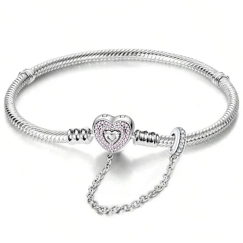 925 Sterling Silver Zircon Sweet Love Heart Bracelet DIY Bead Making Fit Original Pan Bracelets Fine Jewelry Gift