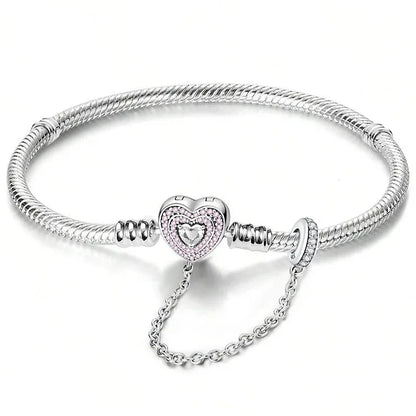 925 Sterling Silver Zircon Sweet Love Heart Bracelet DIY Bead Making Fit Original Pan Bracelets Fine Jewelry Gift