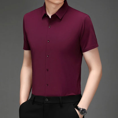 Men's Ultra Stretch Short Sleeve T-Shirt Business Casual Breathable Stretchable Abrasion-Resistant Solid Color Short Sleeve Shirt