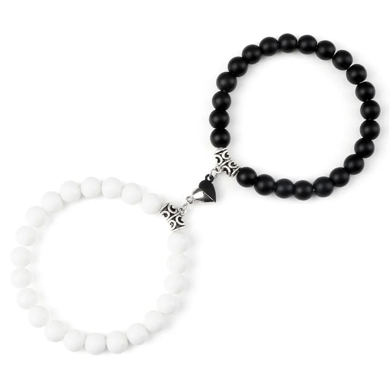 Hot Sale 2Pcs/Set Beads Bracelet For Lovers Natural Stone Distance Heart Magnet Couple Bracelets Friendship Fashion Jewelry Gift