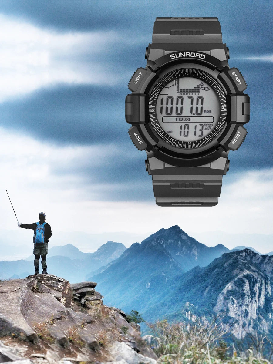 SUNROAD New 715A Sports Watch Altimeter Men's Digital Watches For Men Fishing Clock 3ATM Waterproof Present Reloj Hombre