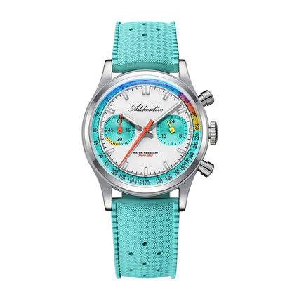 ADDIESDIVE New Men Watch 38mm VK64 Chronograph Fluororubber Luxury Domed Glass BGW9 Luminous 100m Waterproof Quartz Wristwatch