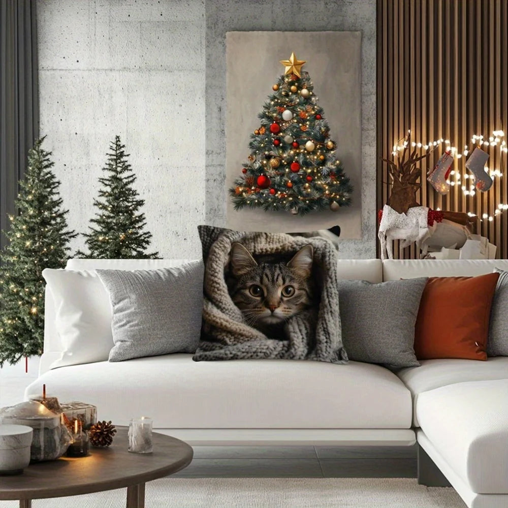 Velvet Tabby Cat Pillow Cover - Home Decor - Perfect gift for Valentine's Day, Thanksgiving, and Christmas. Pillow insert not included.