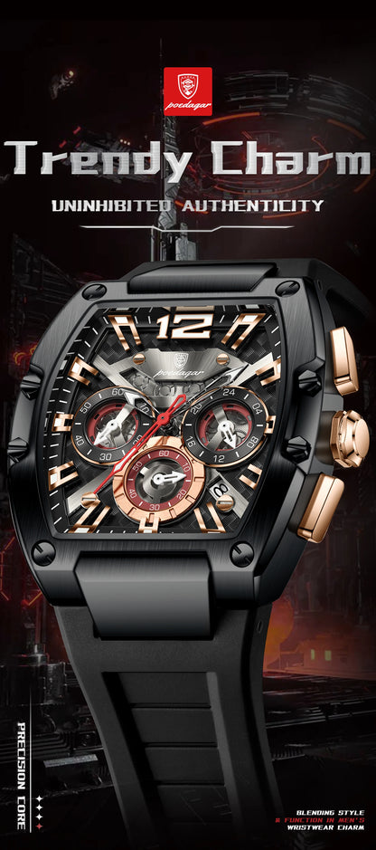POEDAGAR Luxury Watches For Men Sport Casual Waterproof Luminous Date Man Wristwatch Chronograph Quartz Silicone Men Watch Reloj