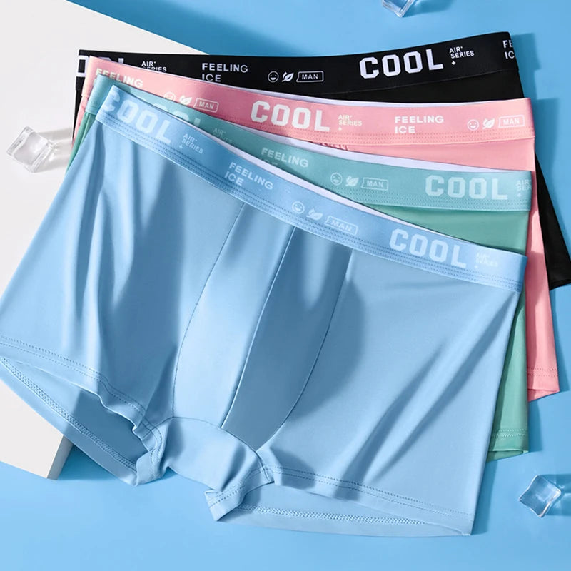 4Pcs Boxer Shorts Men's Underwear Ice Silk Underpants Sexy Panties 3A Antibacterial Breathable Elastic Lingerie Plus Size L-6XL