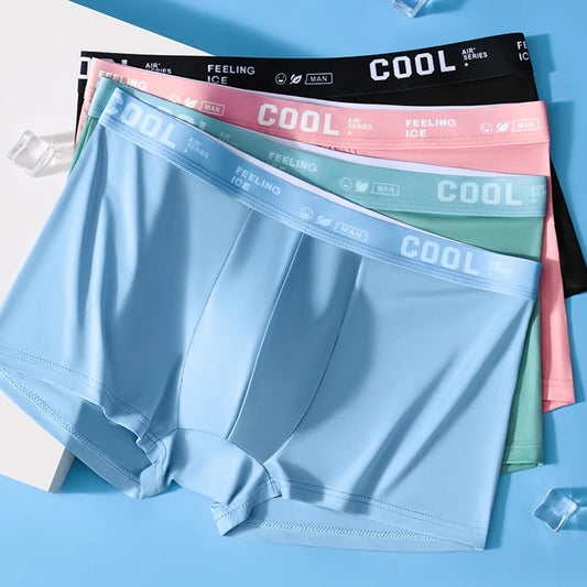 4Pcs Boxer Shorts Men's Underwear Ice Silk Underpants Sexy Panties 3A Antibacterial Breathable Elastic Lingerie Plus Size L-6XL
