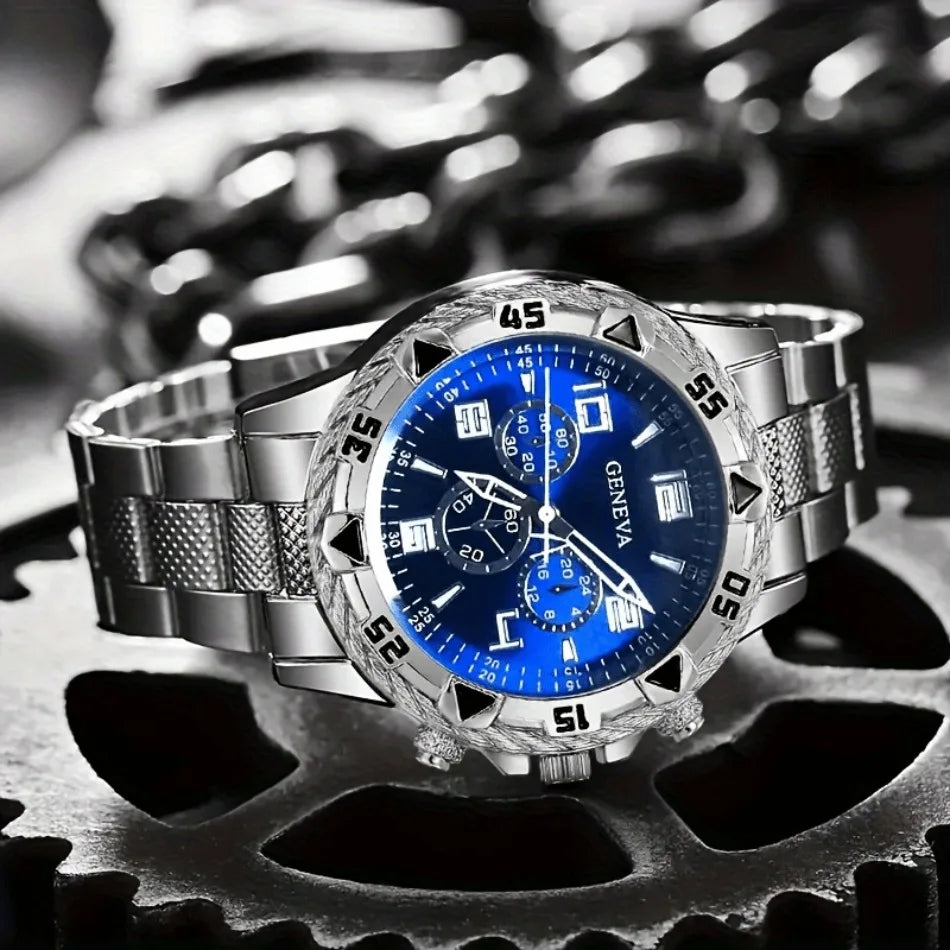 Classic Business Men's Watch Set, Quartz Round Dial Stainless Steel Strap Men's Watches, Ideal Gift Choice