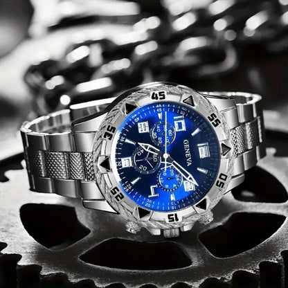 Classic Business Men's Watch Set, Quartz Round Dial Stainless Steel Strap Men's Watches, Ideal Gift Choice