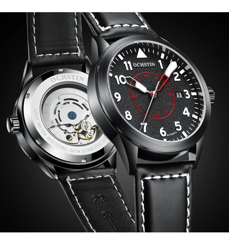 OCHSTIN Men Automatic Mechanical Movement Watch Leather Strap Nylon Male Clock Fashion Waterproof for Men Gift Wirstwatches