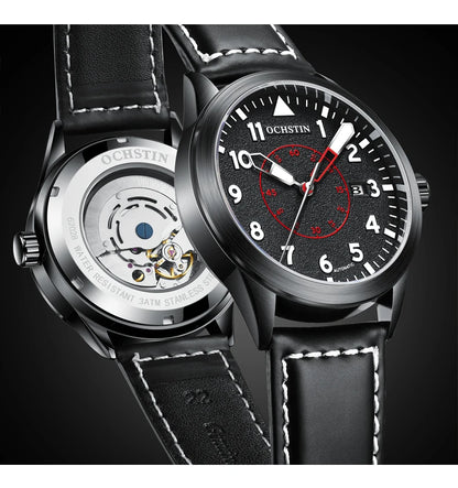 OCHSTIN Men Automatic Mechanical Movement Watch Leather Strap Nylon Male Clock Fashion Waterproof for Men Gift Wirstwatches