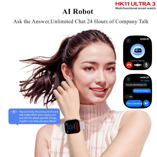 Original HK11 ULTRA3 Smart Watch Support TWS Earphone Connect Network Share Connection AI Robots Receive Call AMOLED Smartwatch