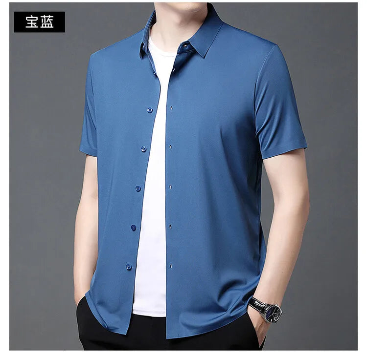 Men's Ultra Stretch Short Sleeve T-Shirt Business Casual Breathable Stretchable Abrasion-Resistant Solid Color Short Sleeve Shirt