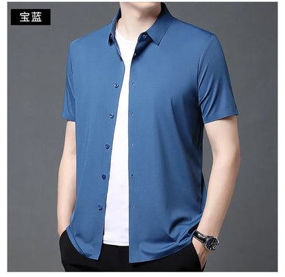 Men's Ultra Stretch Short Sleeve T-Shirt Business Casual Breathable Stretchable Abrasion-Resistant Solid Color Short Sleeve Shirt